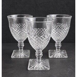 Vintage Westmoreland English Hobnail Goblets Set of 3 Clear Glass Square Base